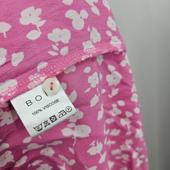 Boii Babydoll Dress Pink White Floral Scandinavian Henley Neck 3/4 Sleeve Size S - Picture 4 of 6